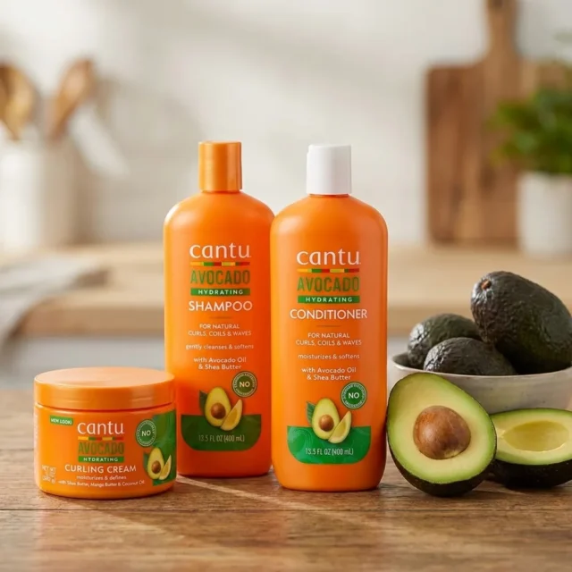 Cantu Avocado set de champú, acondicionador y crema de rizos